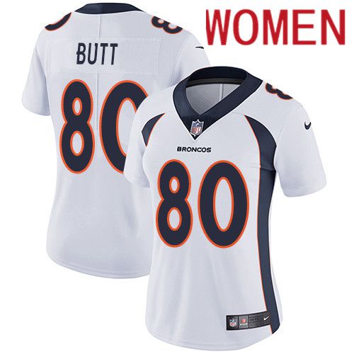Women Denver Broncos #80 Jake Butt White Nike Vapor Limited NFL Jersey->women nfl jersey->Women Jersey